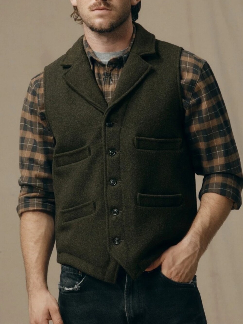 Filson Mackinaw Wool Western Vest Forest Green